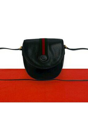 Gucci Vintage Sherry Line GG Logo Leather Shoulder Bag Pochette Black